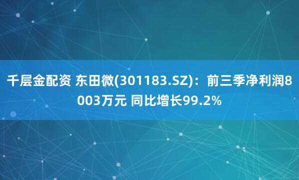 千层金配资 东田微(301183.SZ)：前三季净利润8003万元 同比增长99.2%